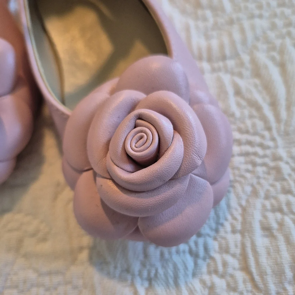 Janie and Jack girls size 5 2024 JJ fall pink ballet flats rosette toe GUC - Picture 2 of 7